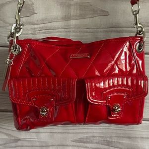 Coach Poppy Quilted Red Patent Leather Liquid Glass Crossbody